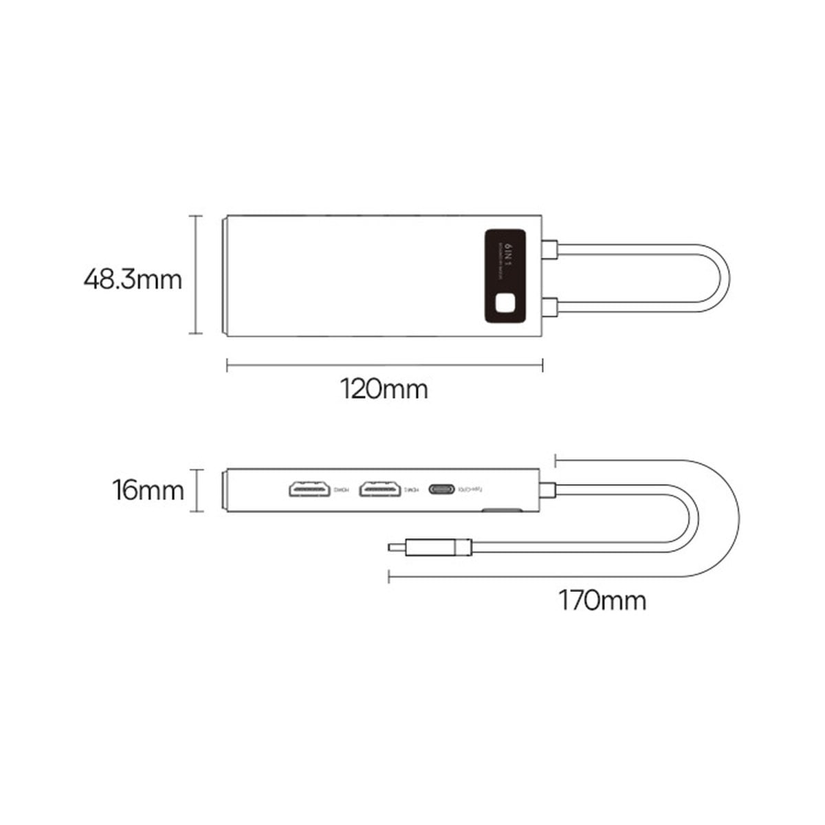 Baseus Metal Gleam Series 6 az 1-ben dokkoló, HUB USB Type C Power Delivery 100 W / 2x HDMI 4K 30 Hz / 3x USB 3.2 Gen 1 szürke (WKWG030113)-20