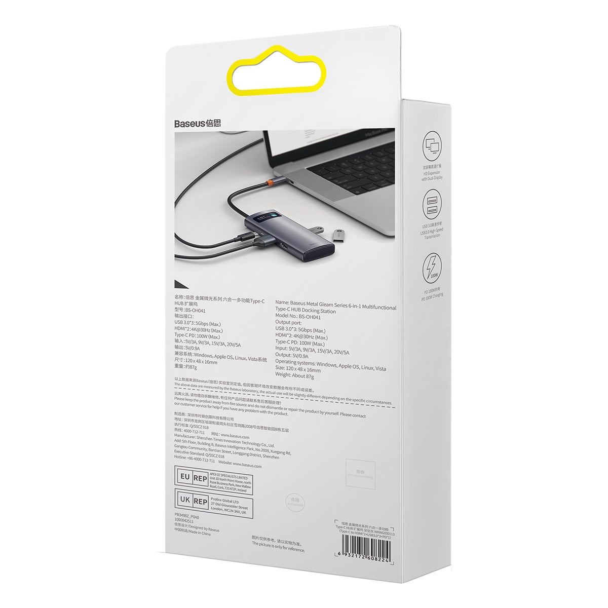 Baseus Metal Gleam Series 6 az 1-ben dokkoló, HUB USB Type C Power Delivery 100 W / 2x HDMI 4K 30 Hz / 3x USB 3.2 Gen 1 szürke (WKWG030113)-12
