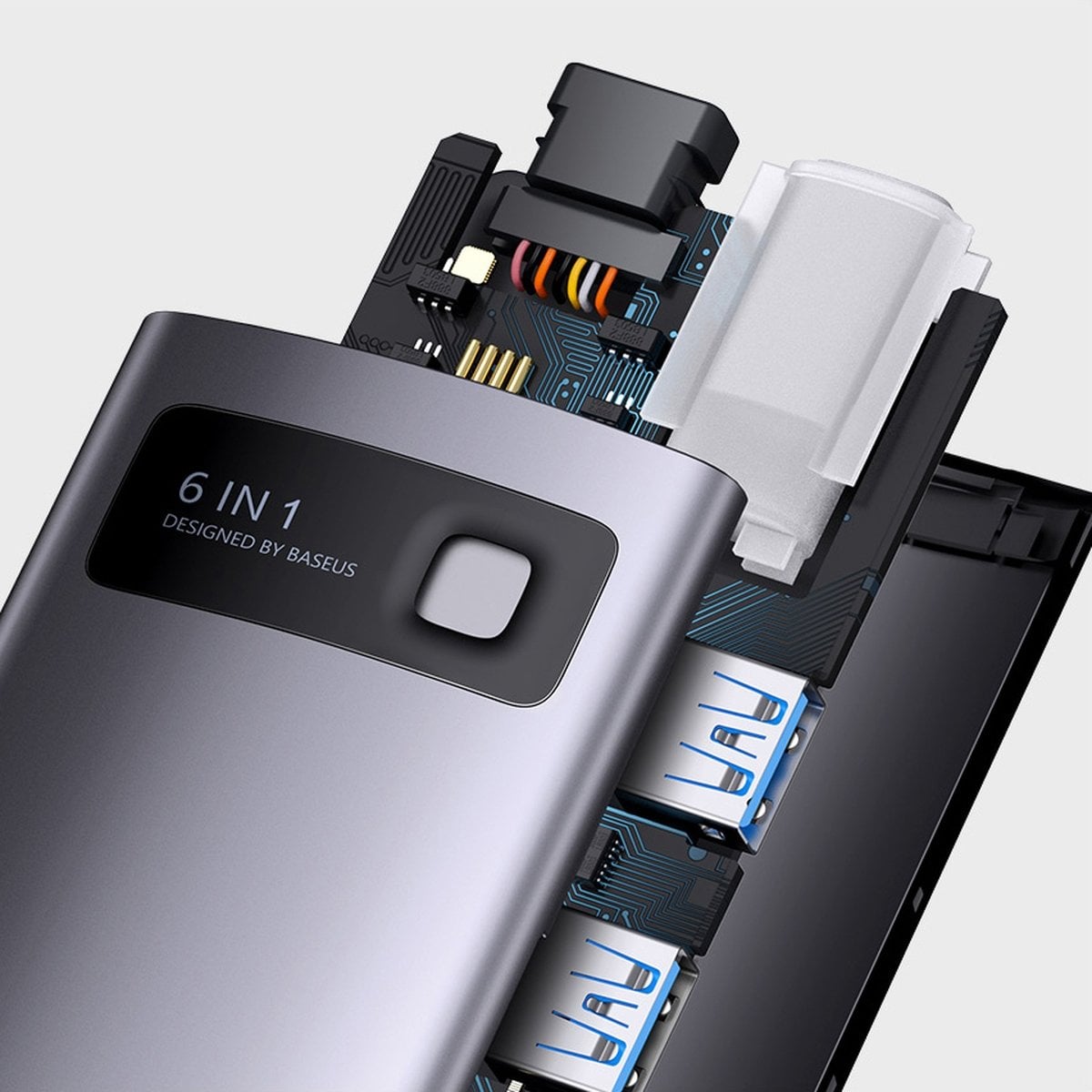 Baseus Metal Gleam Series 6 az 1-ben dokkoló, HUB USB Type C Power Delivery 100 W / 2x HDMI 4K 30 Hz / 3x USB 3.2 Gen 1 szürke (WKWG030113)-1