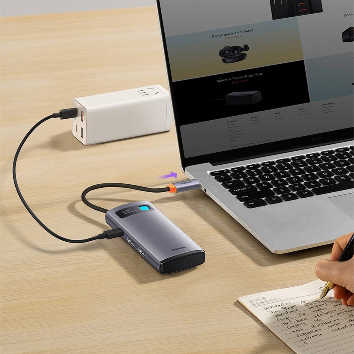 Baseus Metal Gleam Series 6 az 1-ben dokkoló, HUB USB Type C Power Delivery 100 W / 2x HDMI 4K 30 Hz / 3x USB 3.2 Gen 1 szürke (WKWG030113)-10