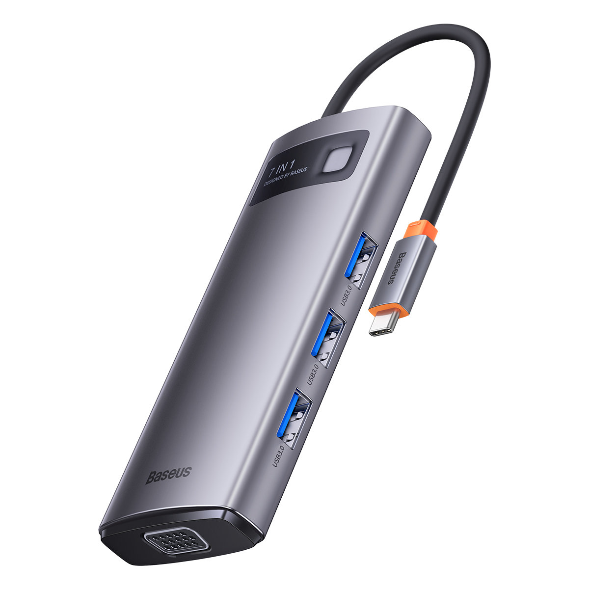 Baseus Metal Gleam Series 7 az 1-ben dokkoló, HUB USB Type C - 1 x HDMI / 1 x VGA / 3 x USB 3.2 Gen. 1/1 x Power Delivery / 1 x RJ-45 Ethernet szürke (WKWG040013)-0