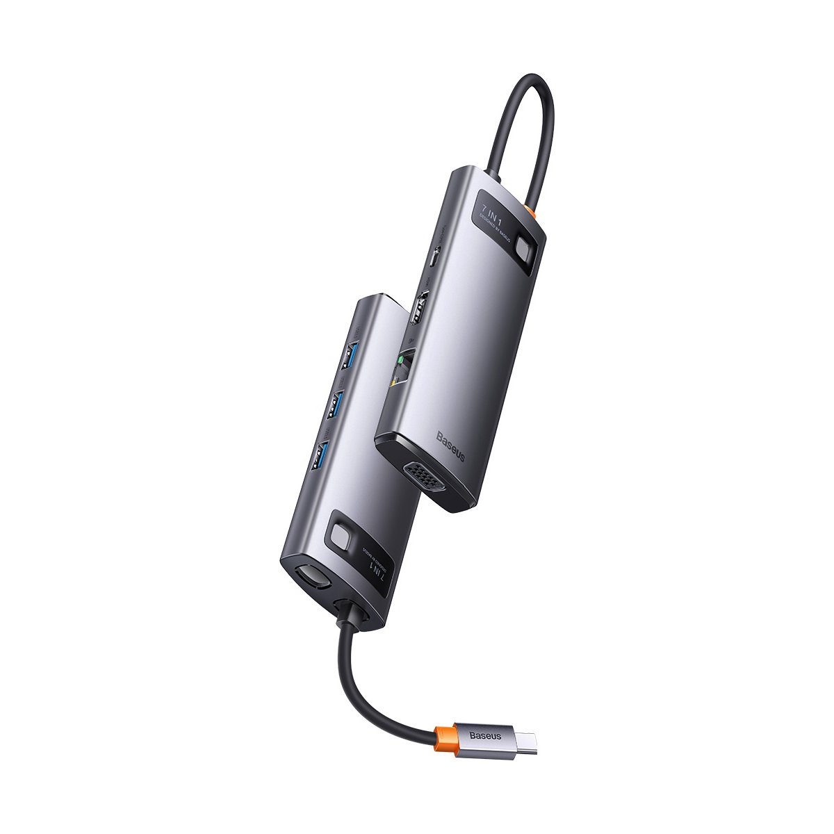 Baseus Metal Gleam Series 7 az 1-ben dokkoló, HUB USB Type C - 1 x HDMI / 1 x VGA / 3 x USB 3.2 Gen. 1/1 x Power Delivery / 1 x RJ-45 Ethernet szürke (WKWG040013)-13