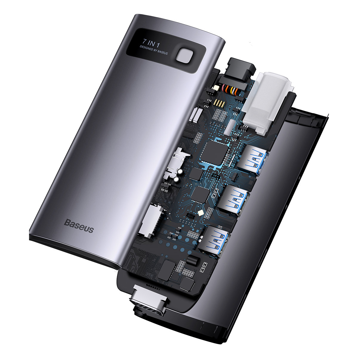 Baseus Metal Gleam Series 7 az 1-ben dokkoló, HUB USB Type C - 1 x HDMI / 1 x VGA / 3 x USB 3.2 Gen. 1/1 x Power Delivery / 1 x RJ-45 Ethernet szürke (WKWG040013)-10