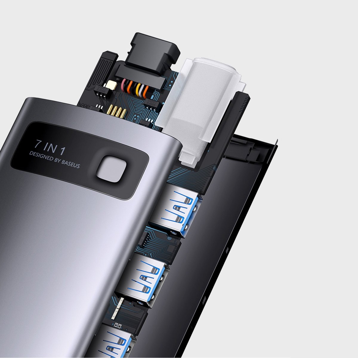 Baseus Metal Gleam Series 7 az 1-ben dokkoló, HUB USB Type C - 1 x HDMI / 1 x VGA / 3 x USB 3.2 Gen. 1/1 x Power Delivery / 1 x RJ-45 Ethernet szürke (WKWG040013)-15