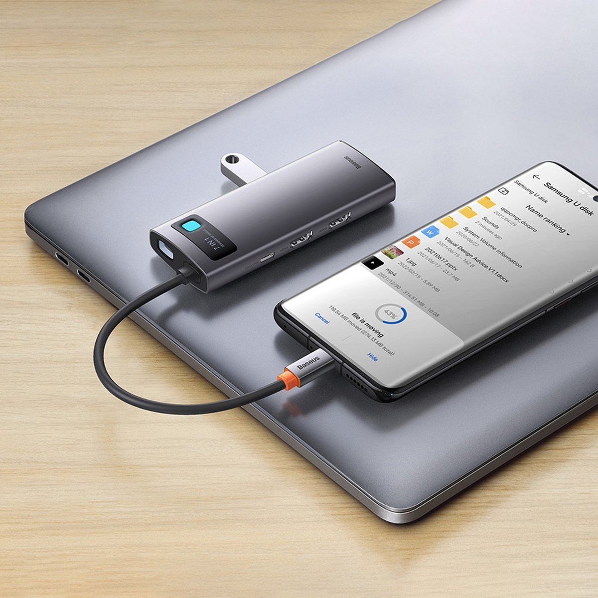 Baseus Metal Gleam Series 7 az 1-ben dokkoló, HUB USB Type C - 1 x HDMI / 1 x VGA / 3 x USB 3.2 Gen. 1/1 x Power Delivery / 1 x RJ-45 Ethernet szürke (WKWG040013)-4