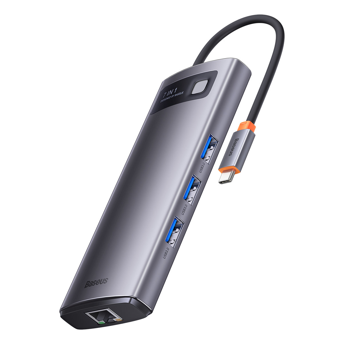 Baseus Metal Gleam Series 7 az 1-ben dokkoló, HUB USB Type C - 2 x HDMI / 3 x USB 3.2 Gen. 1/1 x Power Delivery / 1 x RJ-45 Ethernet szürke (WKWG040113)-0