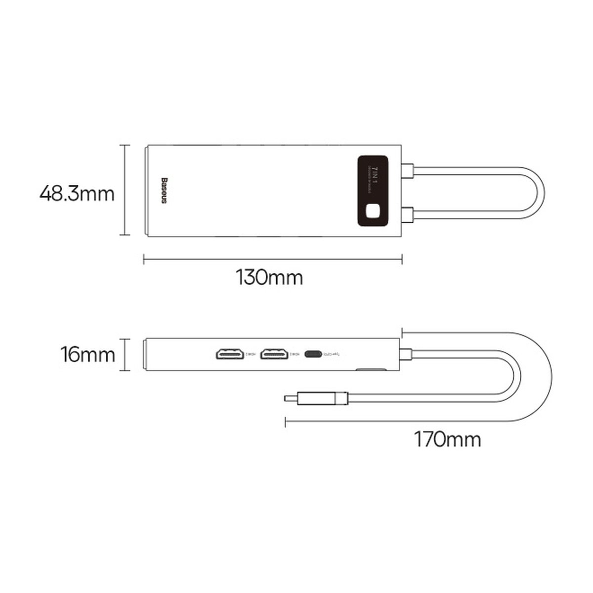 Baseus Metal Gleam Series 7 az 1-ben dokkoló, HUB USB Type C - 2 x HDMI / 3 x USB 3.2 Gen. 1/1 x Power Delivery / 1 x RJ-45 Ethernet szürke (WKWG040113)-11