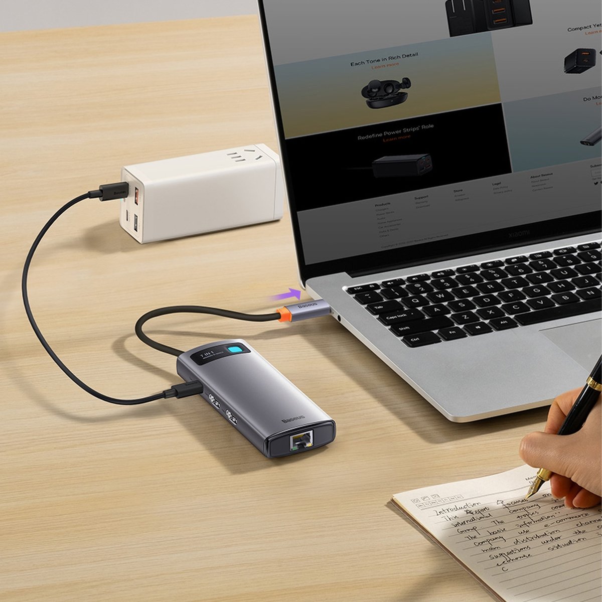 Baseus Metal Gleam Series 7 az 1-ben dokkoló, HUB USB Type C - 2 x HDMI / 3 x USB 3.2 Gen. 1/1 x Power Delivery / 1 x RJ-45 Ethernet szürke (WKWG040113)-16