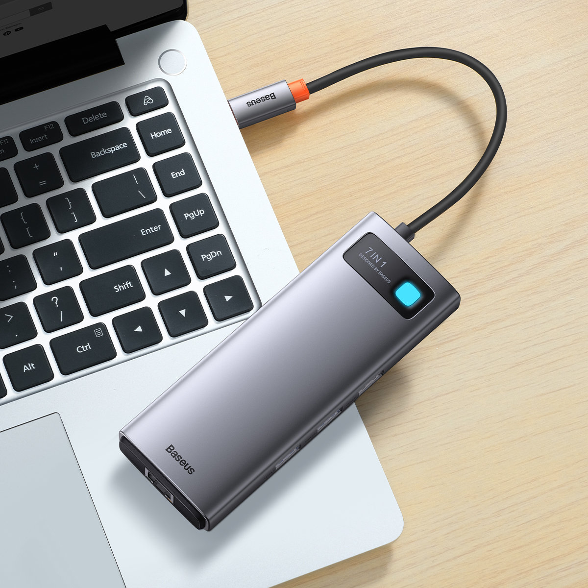 Baseus Metal Gleam Series 7 az 1-ben dokkoló, HUB USB Type C - 2 x HDMI / 3 x USB 3.2 Gen. 1/1 x Power Delivery / 1 x RJ-45 Ethernet szürke (WKWG040113)-8