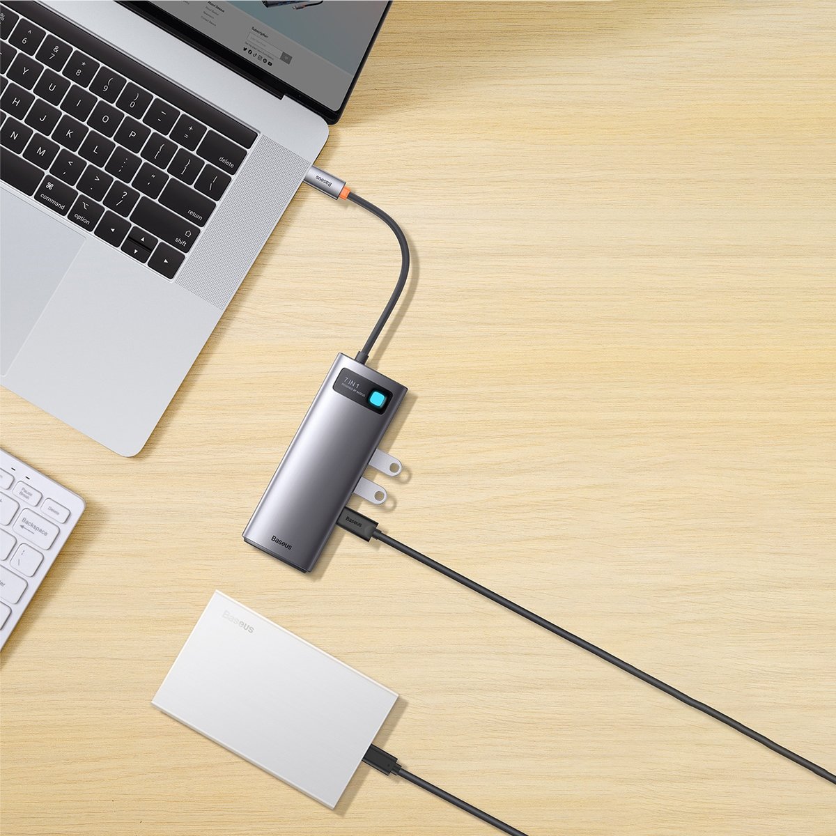 Baseus Metal Gleam Series 7 az 1-ben dokkoló, HUB USB Type C - 2 x HDMI / 3 x USB 3.2 Gen. 1/1 x Power Delivery / 1 x RJ-45 Ethernet szürke (WKWG040113)-9