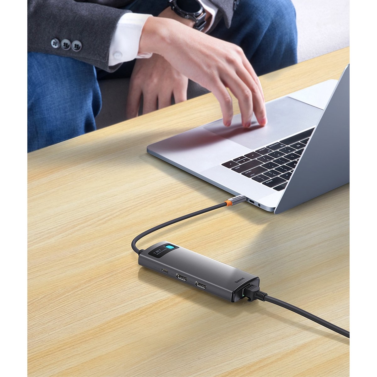 Baseus Metal Gleam Series 7 az 1-ben dokkoló, HUB USB Type C - 2 x HDMI / 3 x USB 3.2 Gen. 1/1 x Power Delivery / 1 x RJ-45 Ethernet szürke (WKWG040113)-12