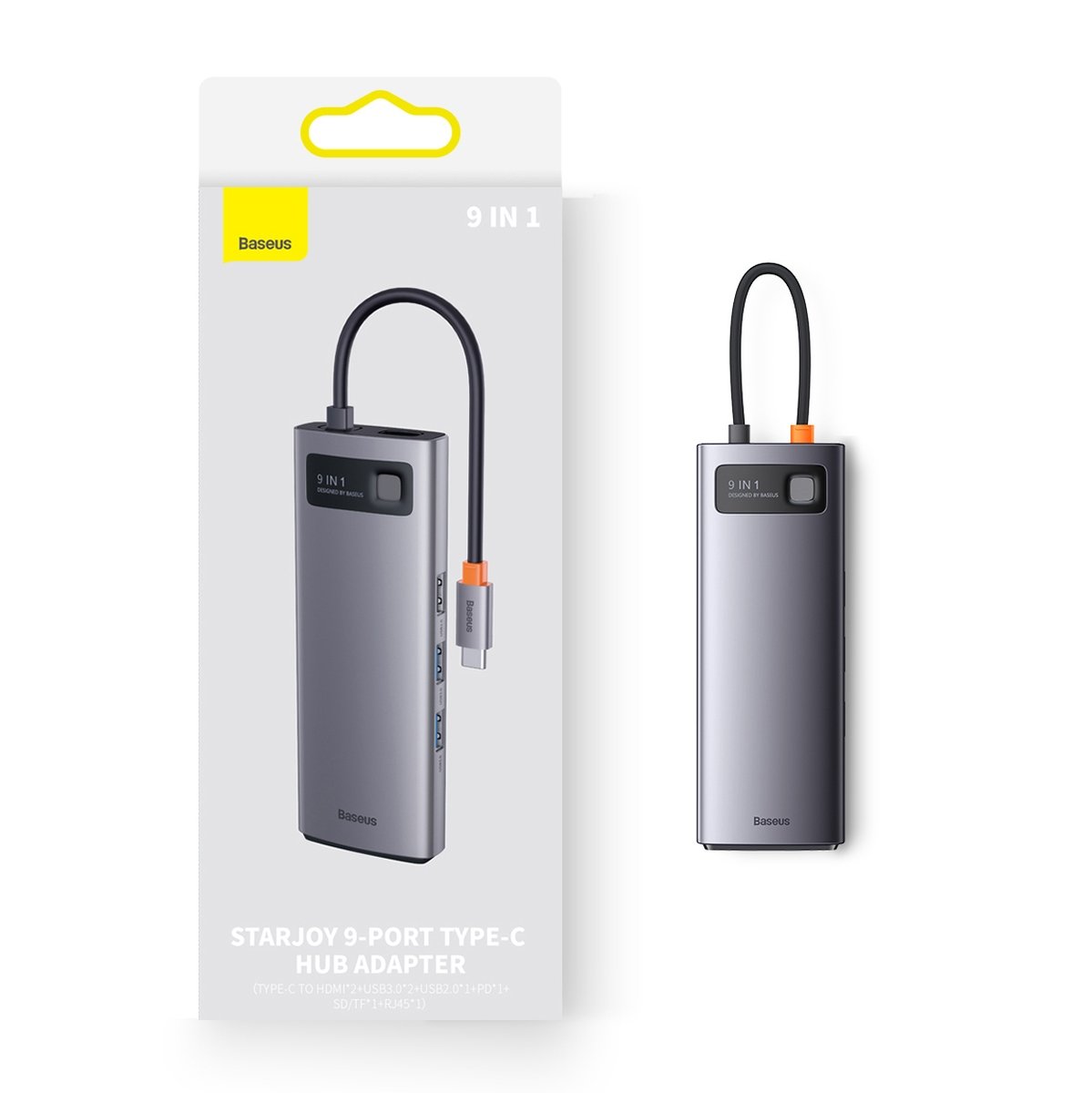 Baseus Metal Gleam Series 9 az 1-ben dokkoló, HUB USB Type C - 2 x HDMI / 2 x USB 3.2 Gen. 1/1 x USB 2.0 / 1 x Power Delivery / 1 x SD kártyaolvasó / 1 x microSD kártyaolvasó / 1 x RJ-45 szürke (WKWG060013)-16