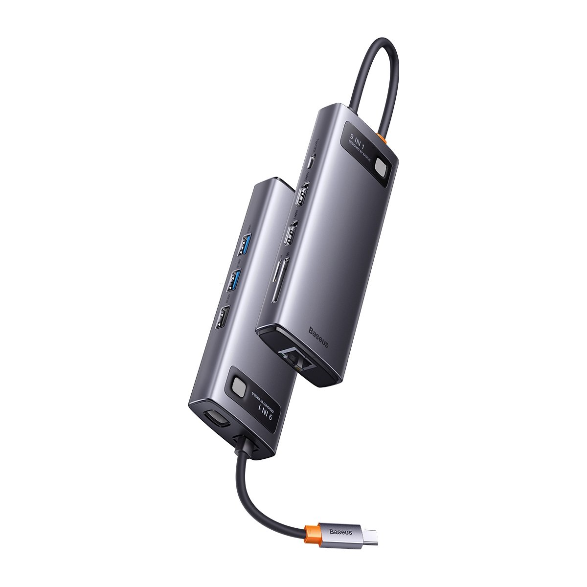 Baseus Metal Gleam Series 9 az 1-ben dokkoló, HUB USB Type C - 2 x HDMI / 2 x USB 3.2 Gen. 1/1 x USB 2.0 / 1 x Power Delivery / 1 x SD kártyaolvasó / 1 x microSD kártyaolvasó / 1 x RJ-45 szürke (WKWG060013)-10
