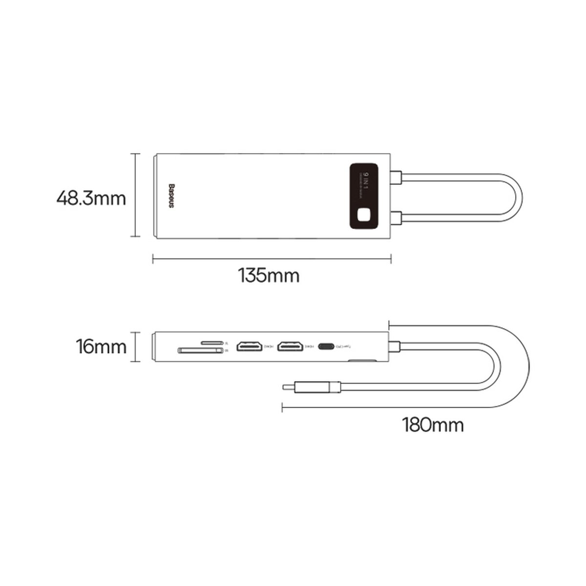 Baseus Metal Gleam Series 9 az 1-ben dokkoló, HUB USB Type C - 2 x HDMI / 2 x USB 3.2 Gen. 1/1 x USB 2.0 / 1 x Power Delivery / 1 x SD kártyaolvasó / 1 x microSD kártyaolvasó / 1 x RJ-45 szürke (WKWG060013)-11