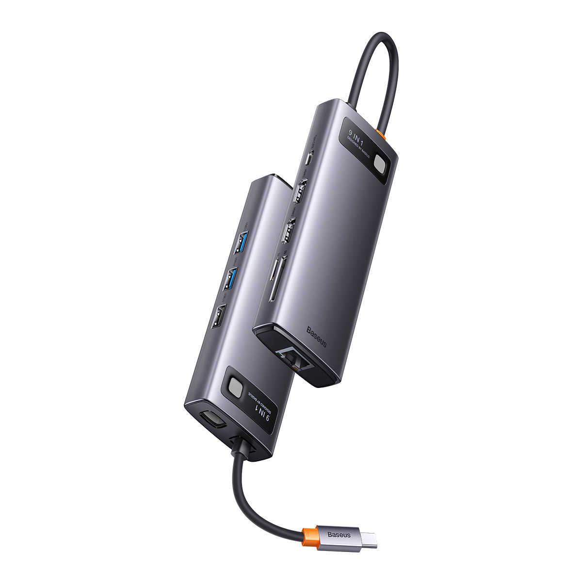 Baseus Metal Gleam Series 9 az 1-ben dokkoló, HUB USB Type C - 2 x HDMI / 2 x USB 3.2 Gen. 1/1 x USB 2.0 / 1 x Power Delivery / 1 x SD kártyaolvasó / 1 x microSD kártyaolvasó / 1 x RJ-45 szürke (WKWG060013)-20