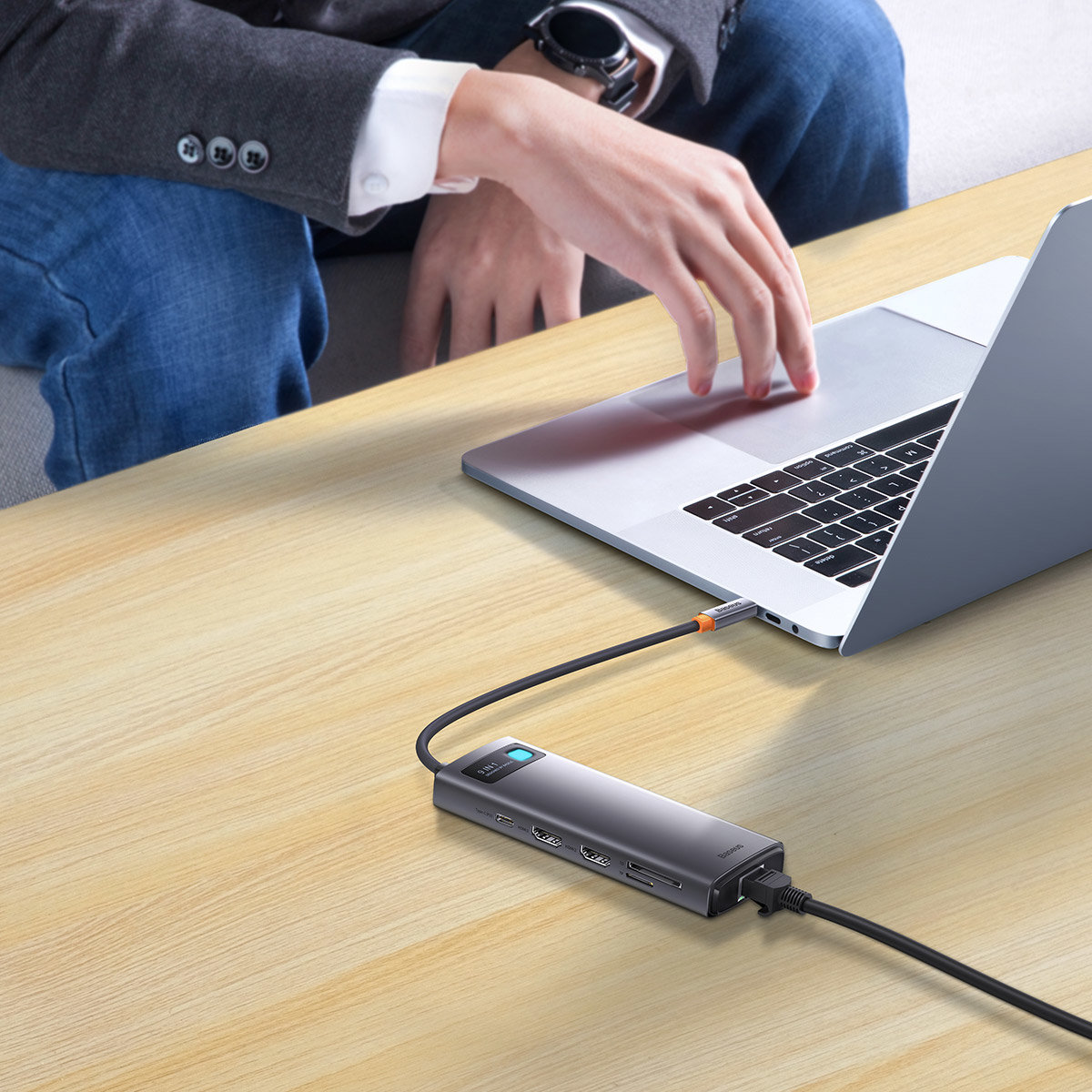 Baseus Metal Gleam Series 9 az 1-ben dokkoló, HUB USB Type C - 2 x HDMI / 2 x USB 3.2 Gen. 1/1 x USB 2.0 / 1 x Power Delivery / 1 x SD kártyaolvasó / 1 x microSD kártyaolvasó / 1 x RJ-45 szürke (WKWG060013)-5