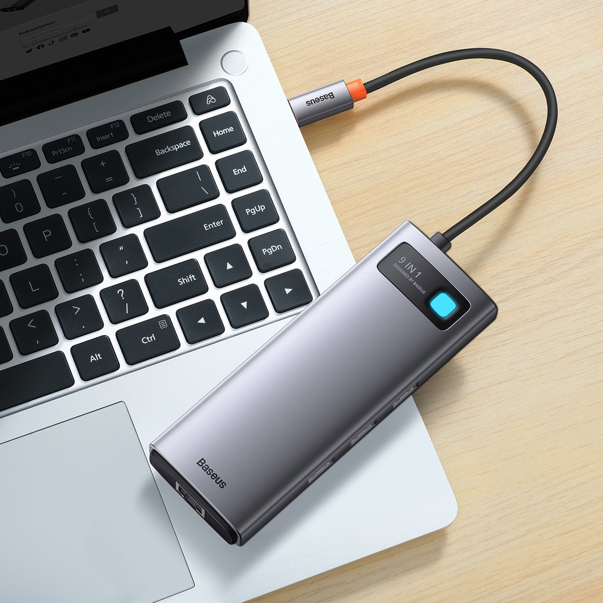 Baseus Metal Gleam Series 9 az 1-ben dokkoló, HUB USB Type C - 2 x HDMI / 2 x USB 3.2 Gen. 1/1 x USB 2.0 / 1 x Power Delivery / 1 x SD kártyaolvasó / 1 x microSD kártyaolvasó / 1 x RJ-45 szürke (WKWG060013)-8