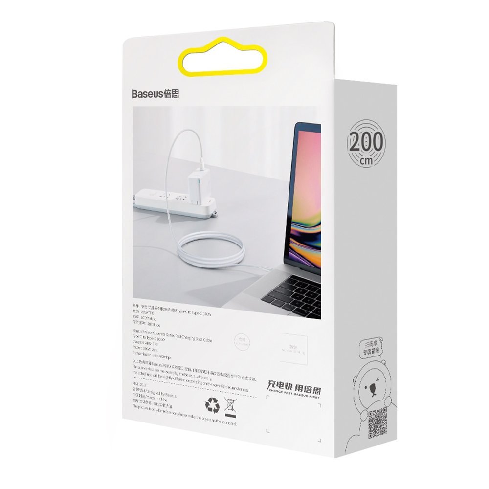 Baseus Superior USB Type-C - USB Type-C kábel Quick Charge / Power Delivery / FCP 100W 5A 20V 2m fehér (CATYS-C02)-9