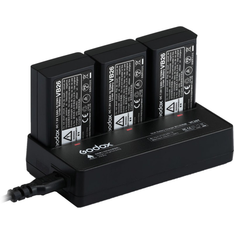 Godox VC26T három foglalatos akkumulátor töltő VB26 akkumulátorhoz (V1 vakuhoz)-0