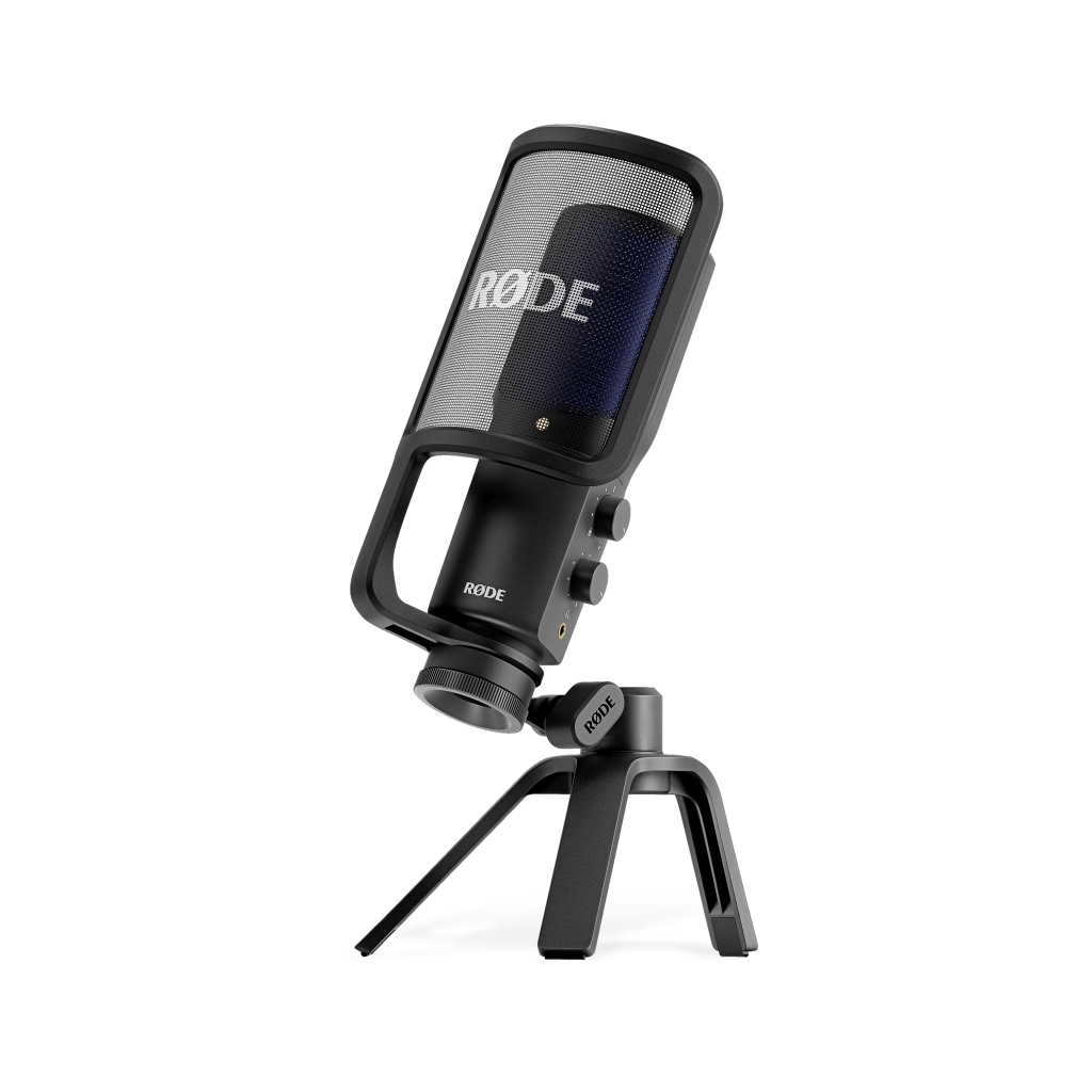 RODE NT-USB+ professzionális kondenzátor USB mikrofon fejhallgató erősítővel, pop-filterrel és asztali állvánnyal, DSP, Connect and Central SW-0