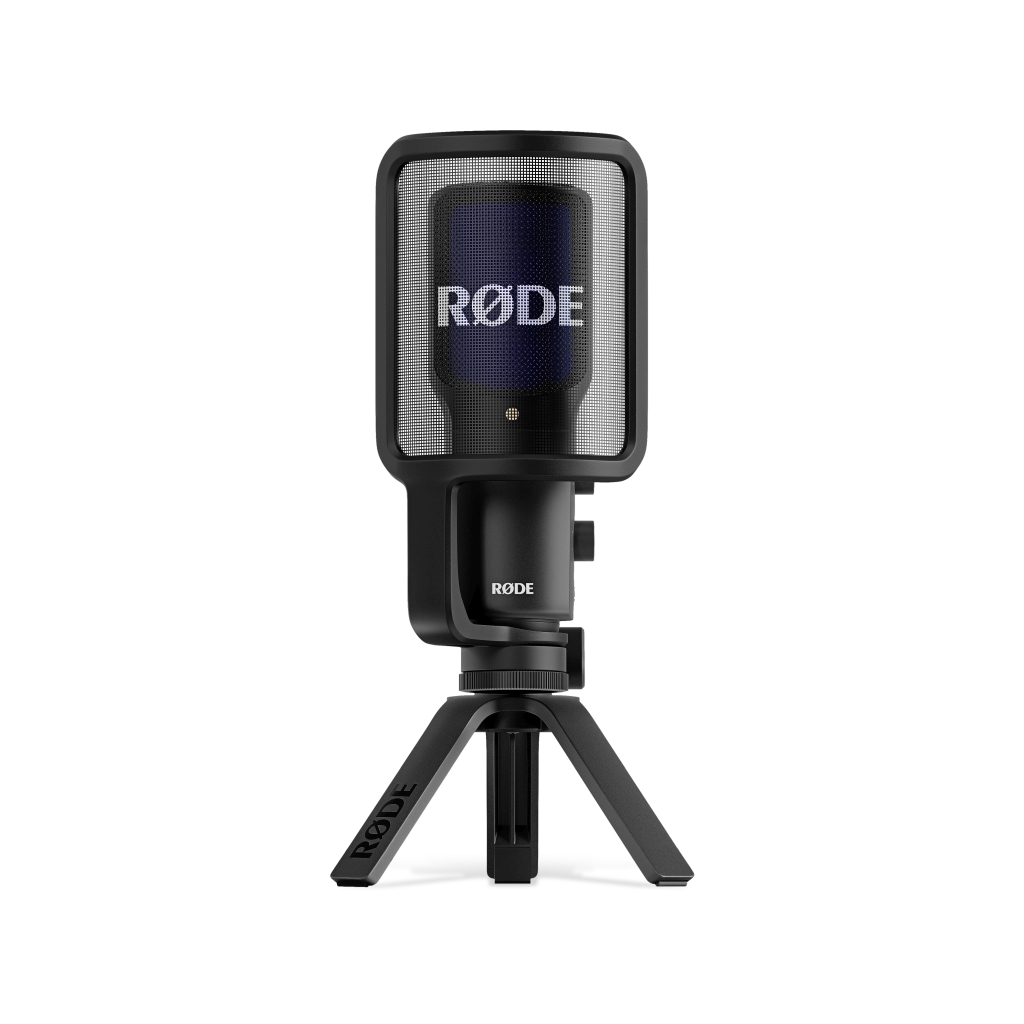 RODE NT-USB+ professzionális kondenzátor USB mikrofon fejhallgató erősítővel, pop-filterrel és asztali állvánnyal, DSP, Connect and Central SW-4