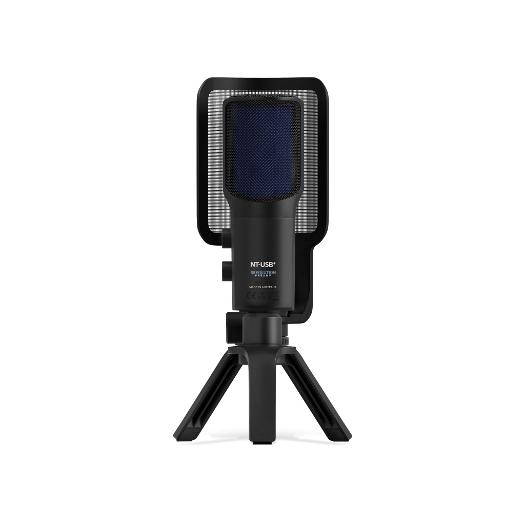 RODE NT-USB+ professzionális kondenzátor USB mikrofon fejhallgató erősítővel, pop-filterrel és asztali állvánnyal, DSP, Connect and Central SW-5