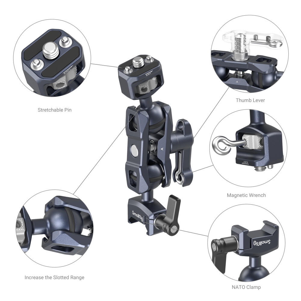 SmallRig Magic Arm dupla gömbfejjel (1/4''-20 csavar és NATO Clamp) (3875)-2