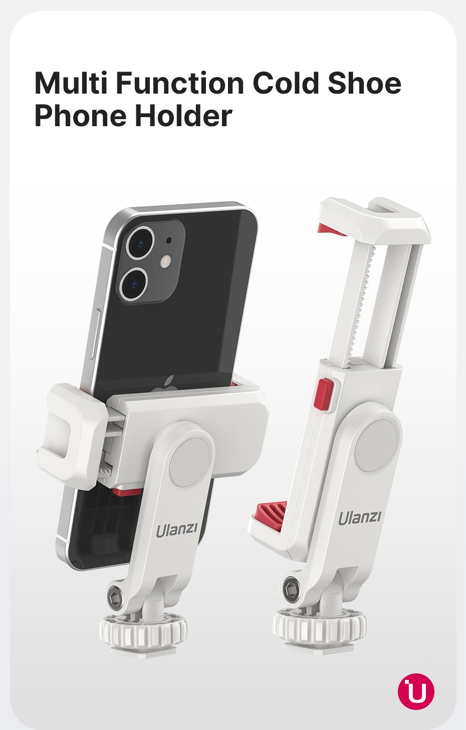 ULANZI ST-06S 360 fokban állítható mobiltelefon rögzítő, telefontartó adapter 1/4-es menettel, vakupapucs foglalattal fehér (3057)-3