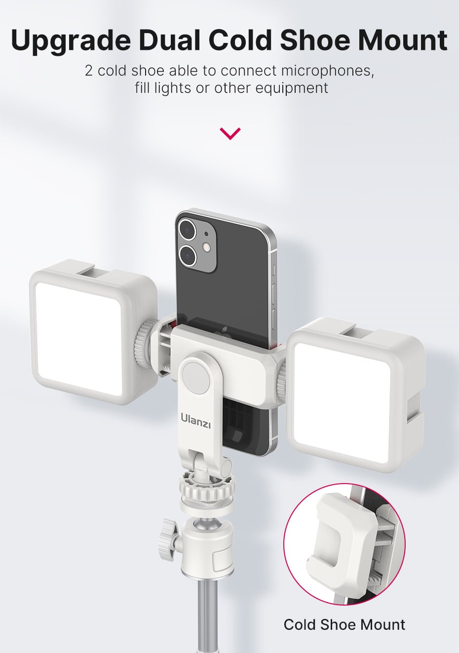 ULANZI ST-06S 360 fokban állítható mobiltelefon rögzítő, telefontartó adapter 1/4-es menettel, vakupapucs foglalattal fehér (3057)-13