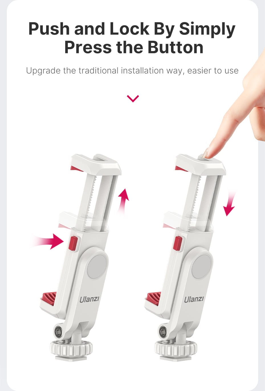 ULANZI ST-06S 360 fokban állítható mobiltelefon rögzítő, telefontartó adapter 1/4-es menettel, vakupapucs foglalattal fehér (3057)-4