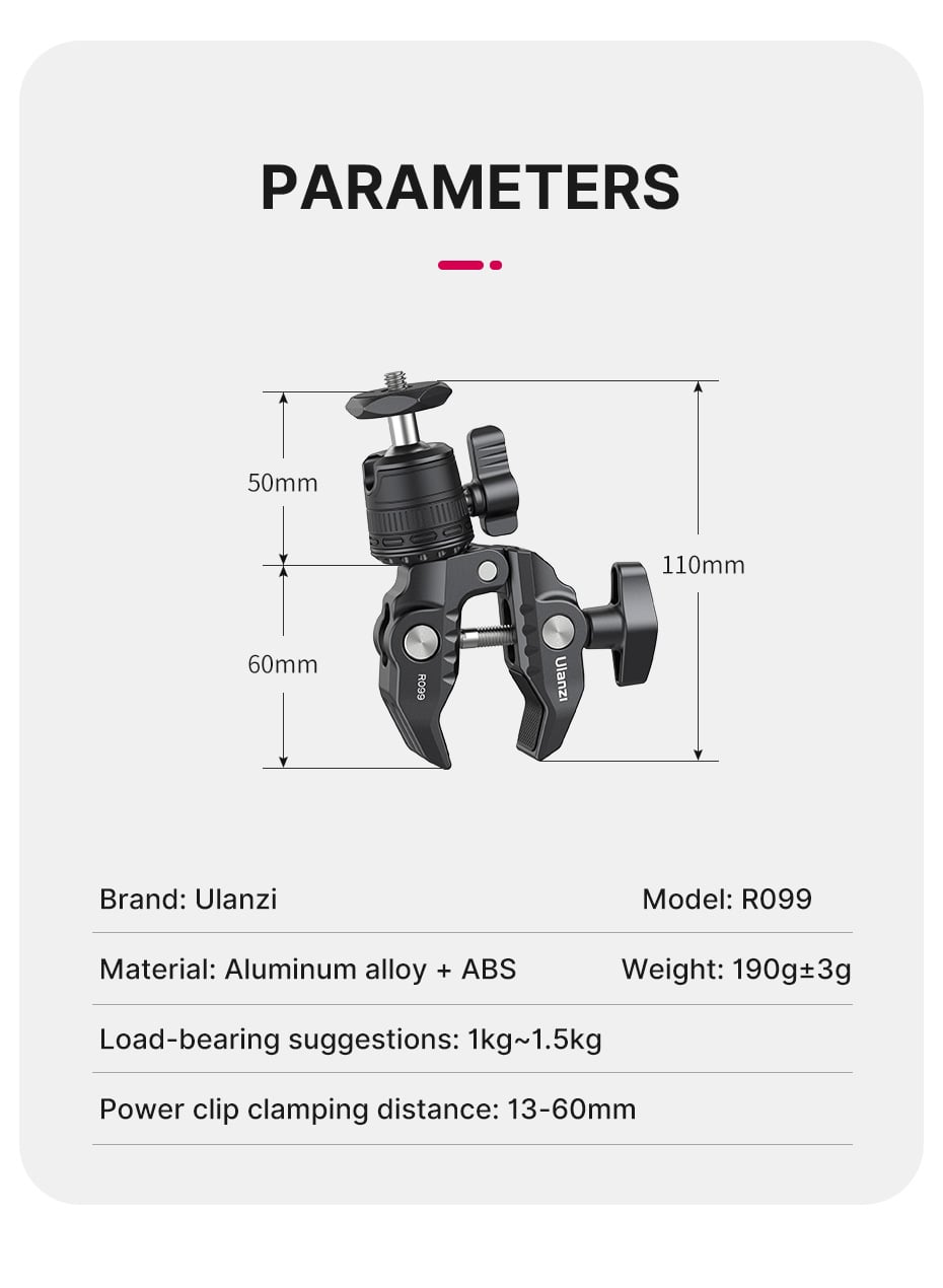 ULANZI R099 super clamp, rögzítő satu gömbfejjel (2993)-10