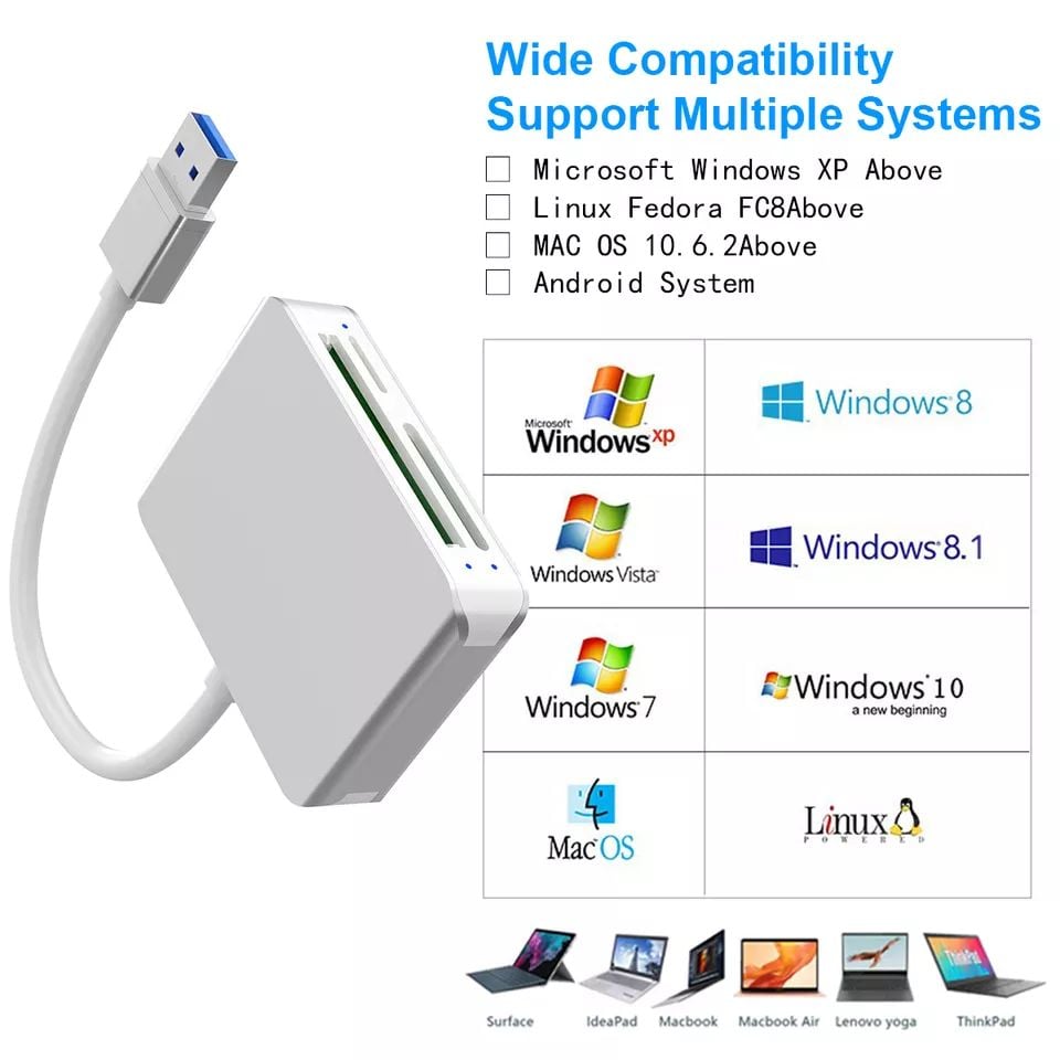 ROCKETEK USB 3.0 5Gbps memóriakártya olvasó CF / SD, microSD / TF (CR306-B)-3