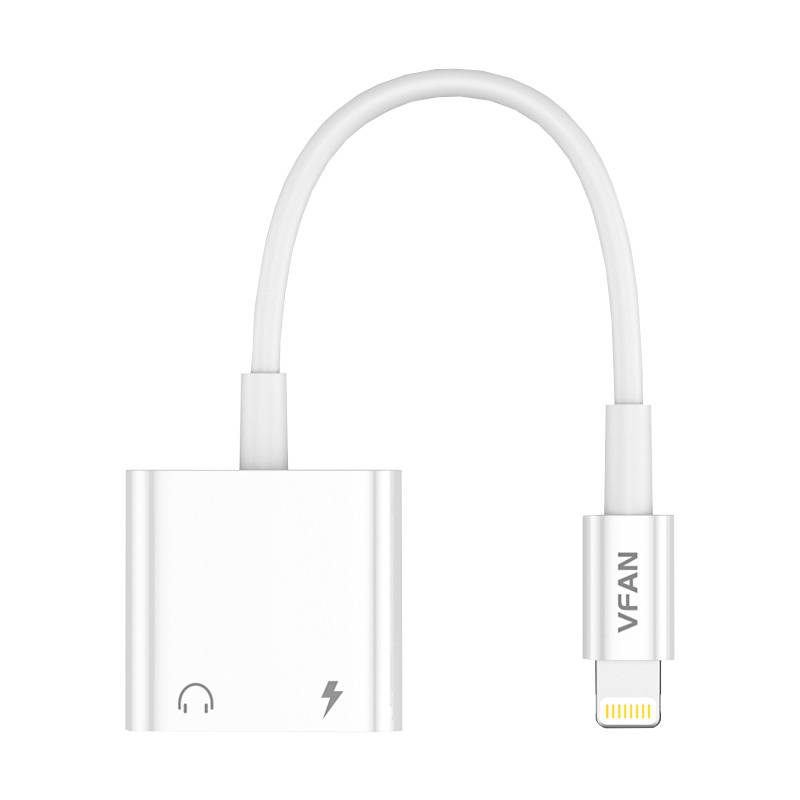 Vipfan L10 Lightning - Lightning + mini jack 3.5mm-es AUX kábel, 10cm (fehér)-0