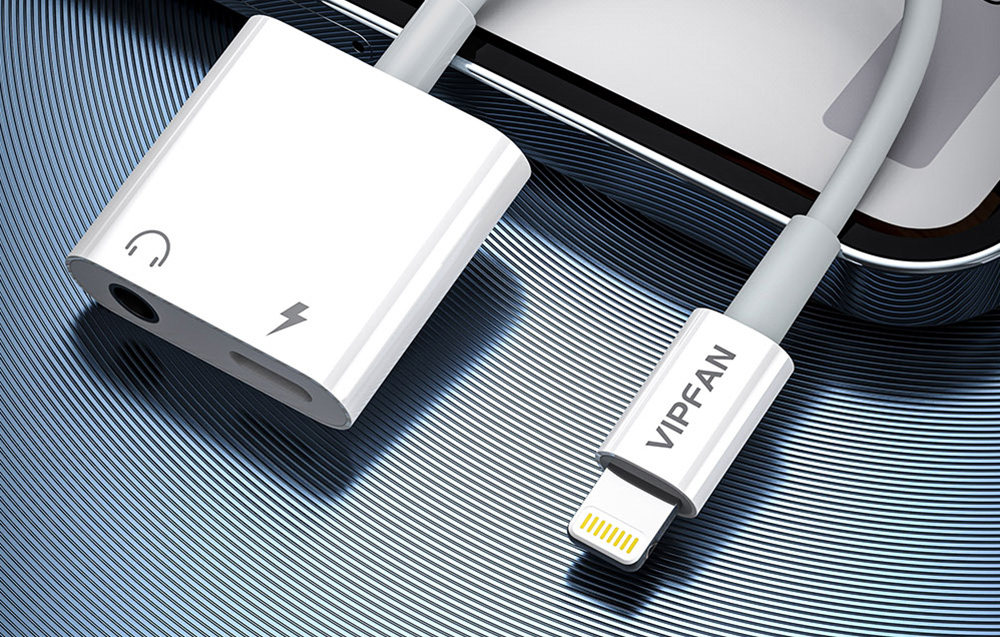 Vipfan L10 Lightning - Lightning + mini jack 3.5mm-es AUX kábel, 10cm (fehér)-2
