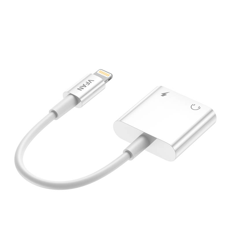 Vipfan L10 Lightning - Lightning + mini jack 3.5mm-es AUX kábel, 10cm (fehér)-5