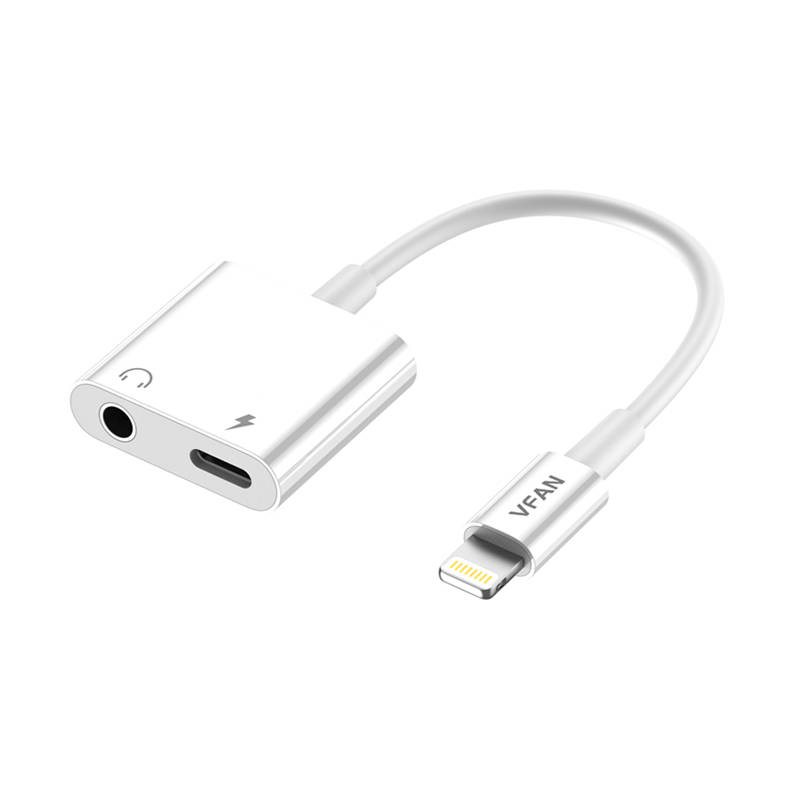 Vipfan L10 Lightning - Lightning + mini jack 3.5mm-es AUX kábel, 10cm (fehér)-6