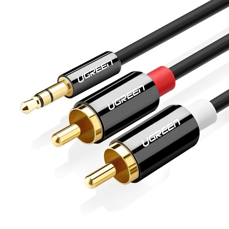 Ugreen AV116 kábel 3.5mm-es Jack 2RCA-hoz (Cinch) 5m (fekete)-0