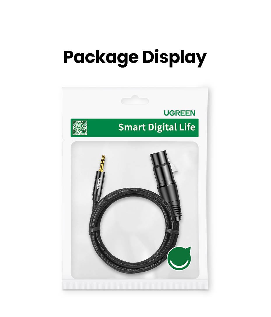 Ugreen AV182 XLR anya-3.5mm jack dugós kábel - 2 m (fekete)-2
