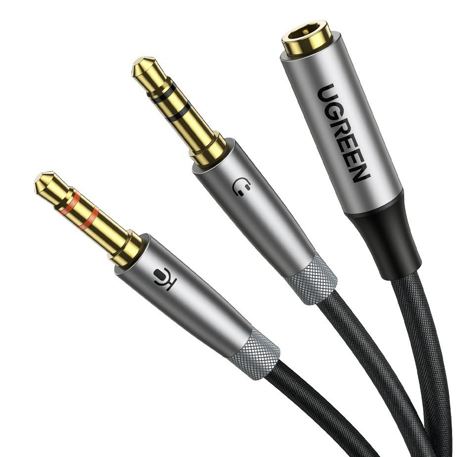 Ugreen AV193 AUX audio splitter fejhallgató + mikrofon 3.5mm-es mini jack kábelhez (szürke)-0