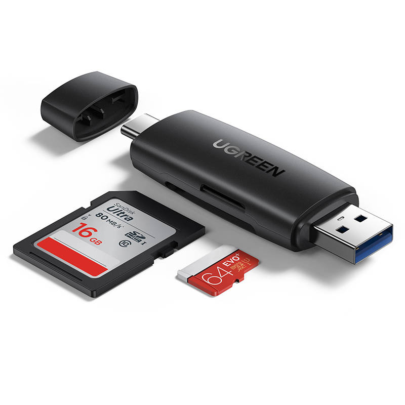 Ugreen CM304 USB + USB-C OTG adapter SD + microSD kártyaolvasó (fekete)-0