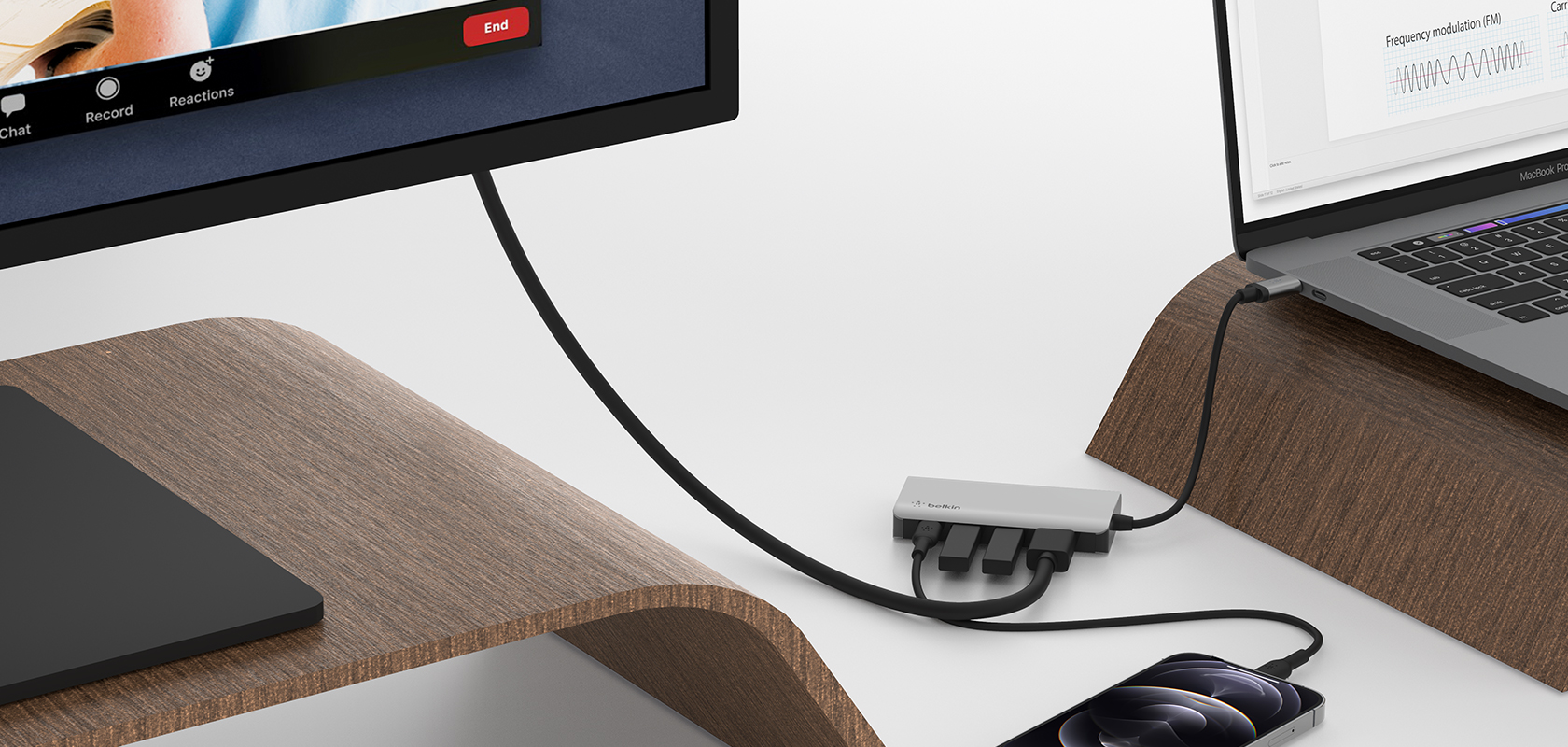 Belkin CONNECT USB-C 4 az 1-ben többportos adapter, HUB elosztó (AVC006btSGY) szürke-2