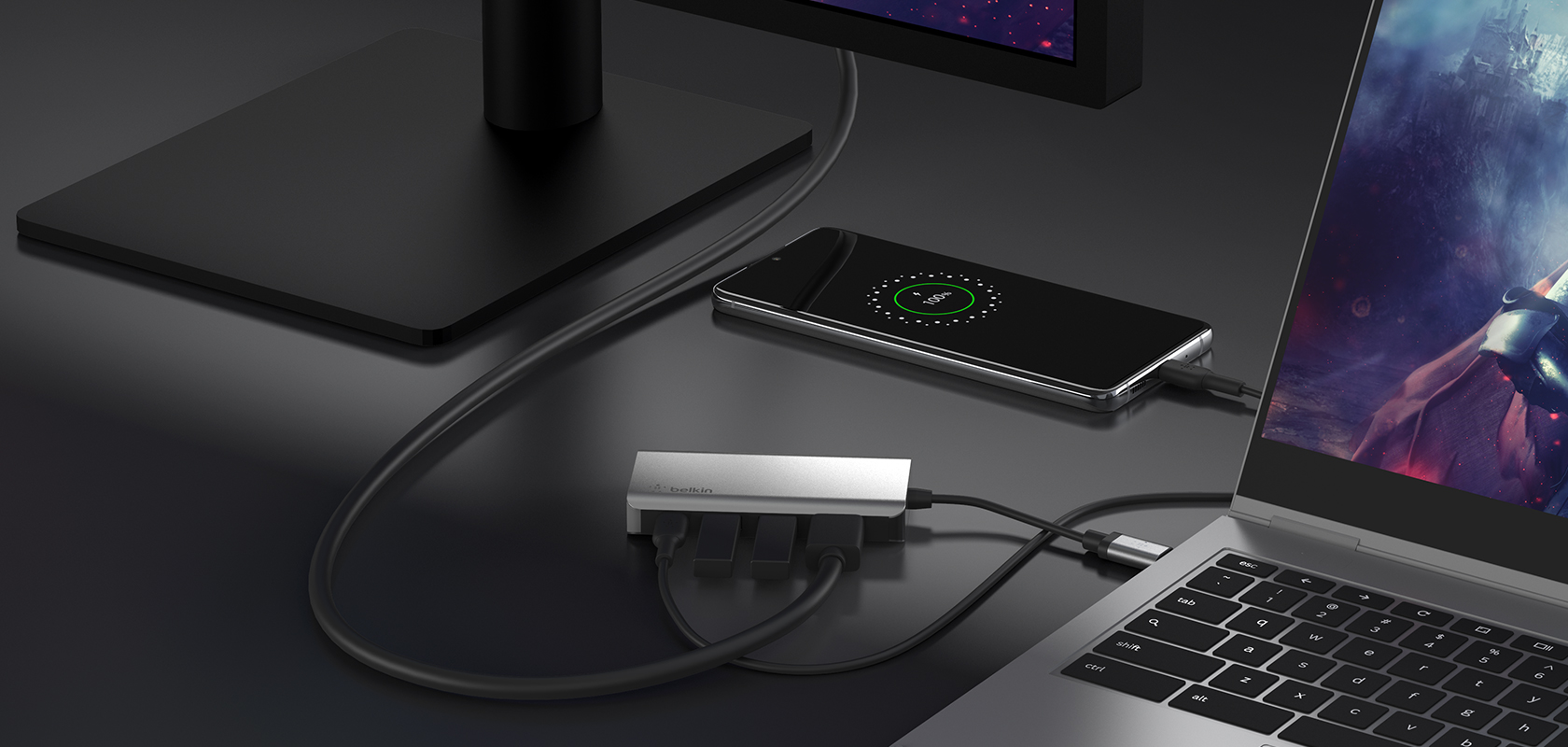 Belkin CONNECT USB-C 4 az 1-ben többportos adapter, HUB elosztó (AVC006btSGY) szürke-3