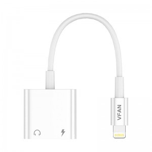 Vipfan L10 Lightning - Lightning + mini jack 3.5mm-es AUX kábel, 10cm (fehér)