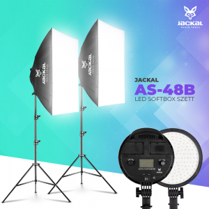Jackal AS-48B LED softbox szett, 3200-5600K tápegységgel, NP-F akkumulátor foglalattal 2m állvánnyal 48W