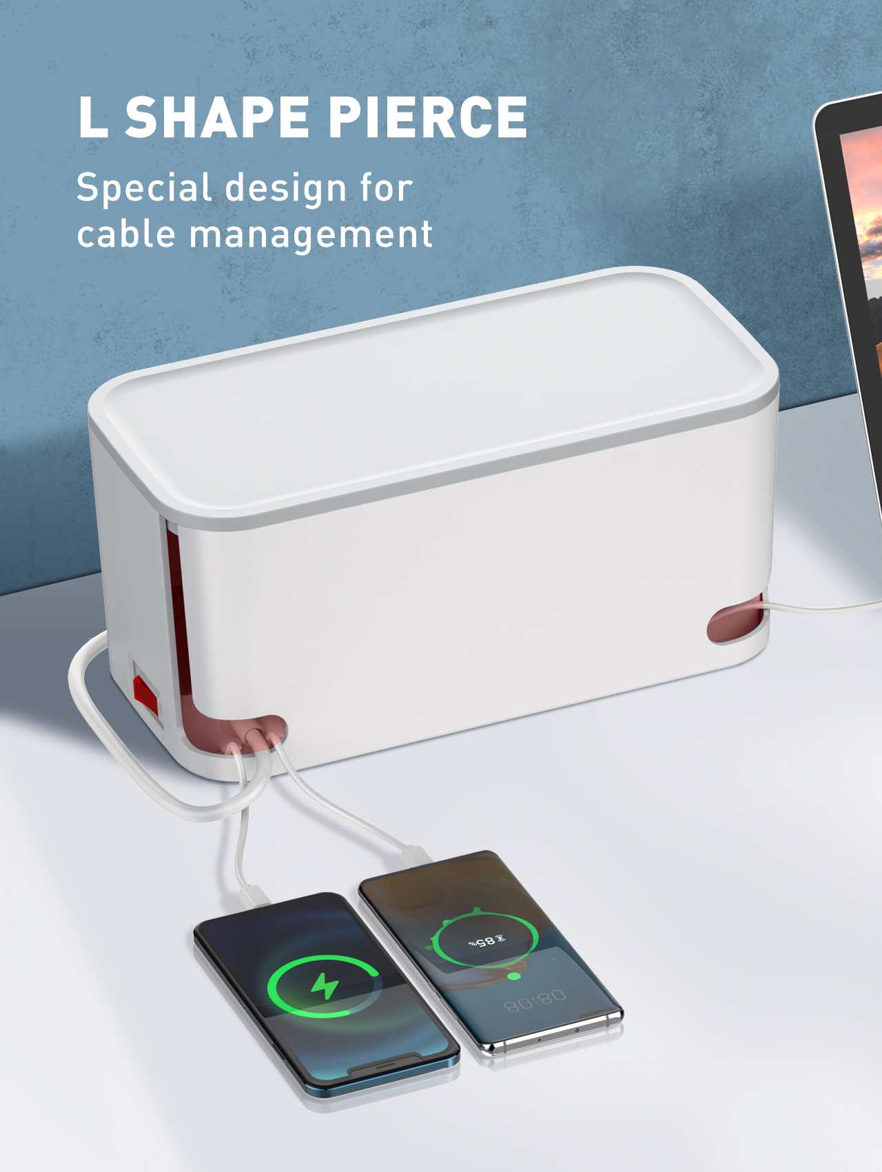 LDNIO SE5334/SC5309 hálózati elosztó 5 AC aljzattal, 3x USB, 2m fehér kábelrendező dobozzal-1