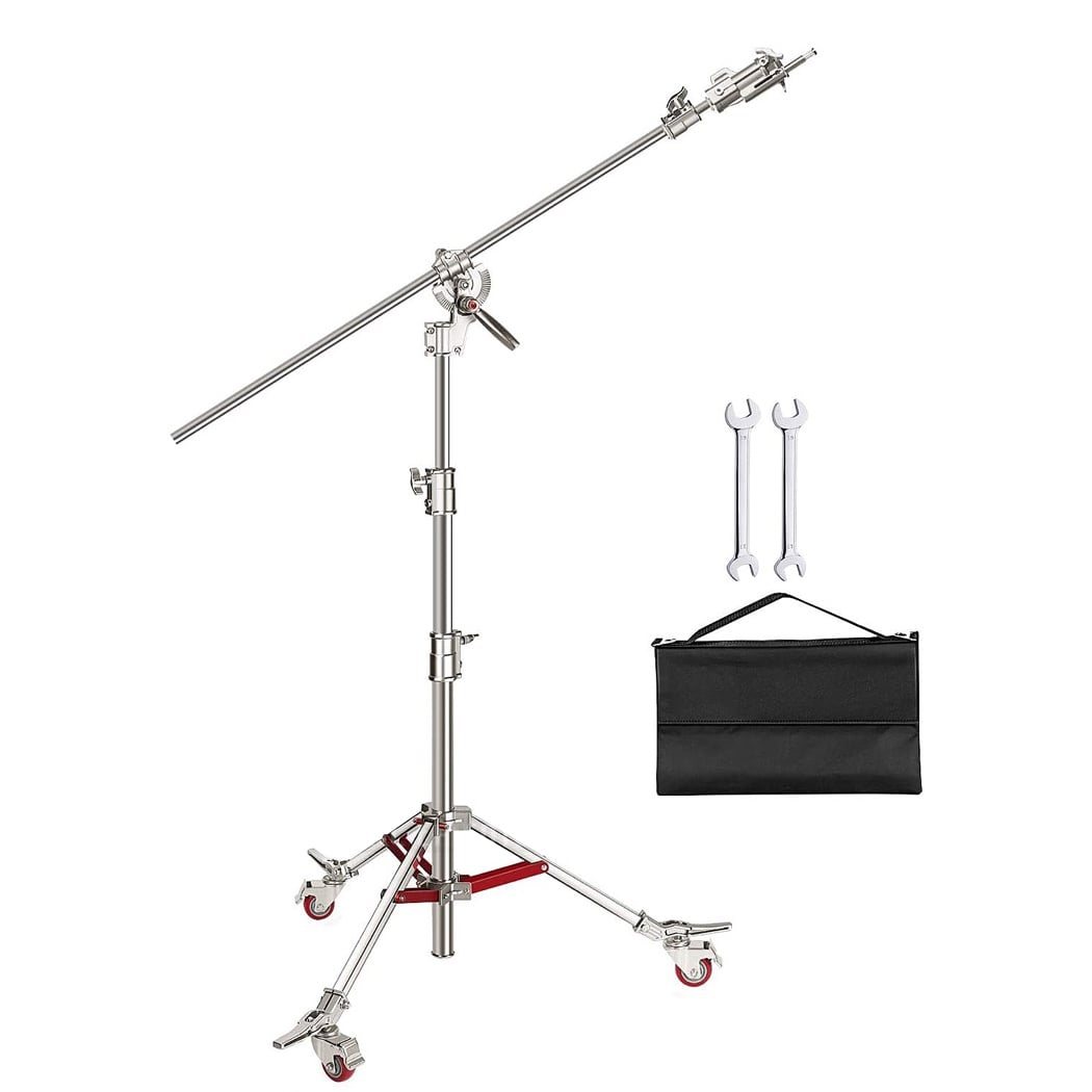 Boom stand rozsdamentes acél állvány fékezhető kerekekkel, homokzsákkal, 2.16m + 2.18m  (LTL440)-0