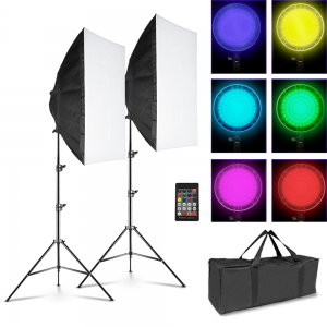 RGBW 45W LED softbox szett 3000-5500K, távirányítóval, 2m állvánnyal