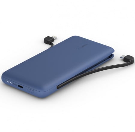 Belkin BoostCharge Plus USB-C Powerbank 10000 mAh, PD 18W kék integrált USB-C és Lightning kábelekkel (BPB006btBLU)-0