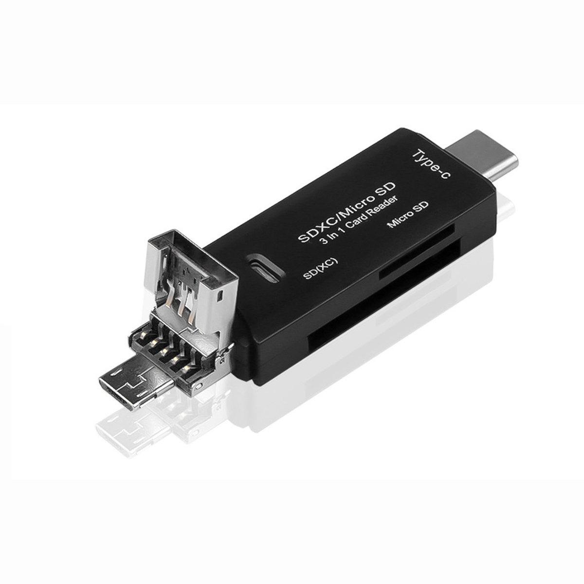ROCKETEK 3 az 1-ben USB-A, USB Type-C, Micro USB kártyaolvasó SD, micro SD fekete (RT-CR11)-0