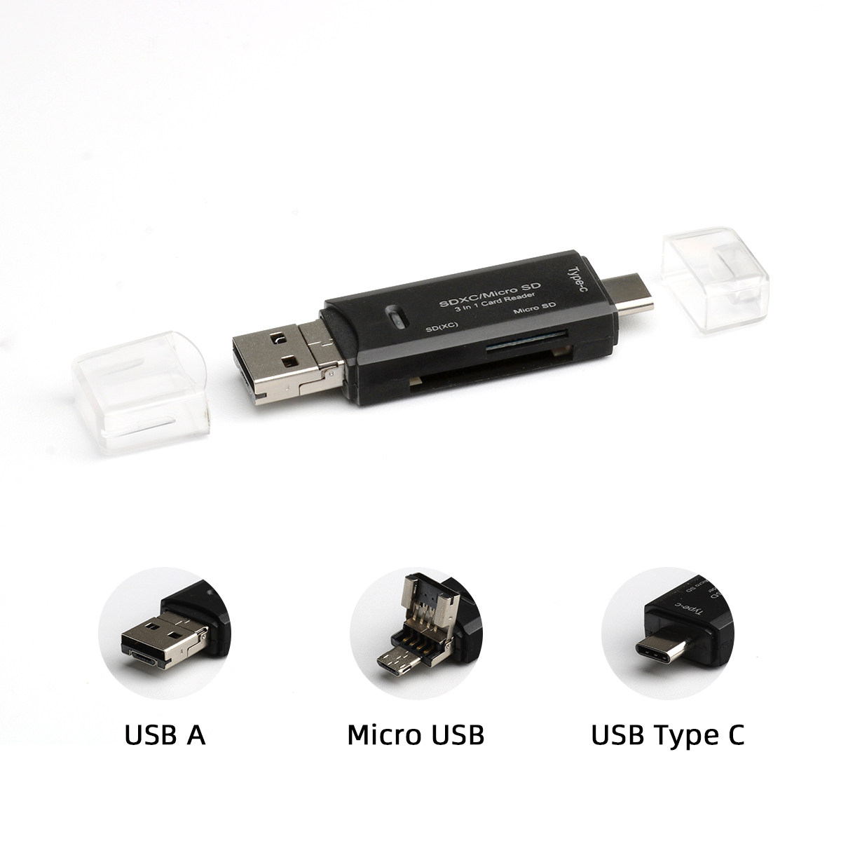 ROCKETEK 3 az 1-ben USB-A, USB Type-C, Micro USB kártyaolvasó SD, micro SD fekete (RT-CR11)-3